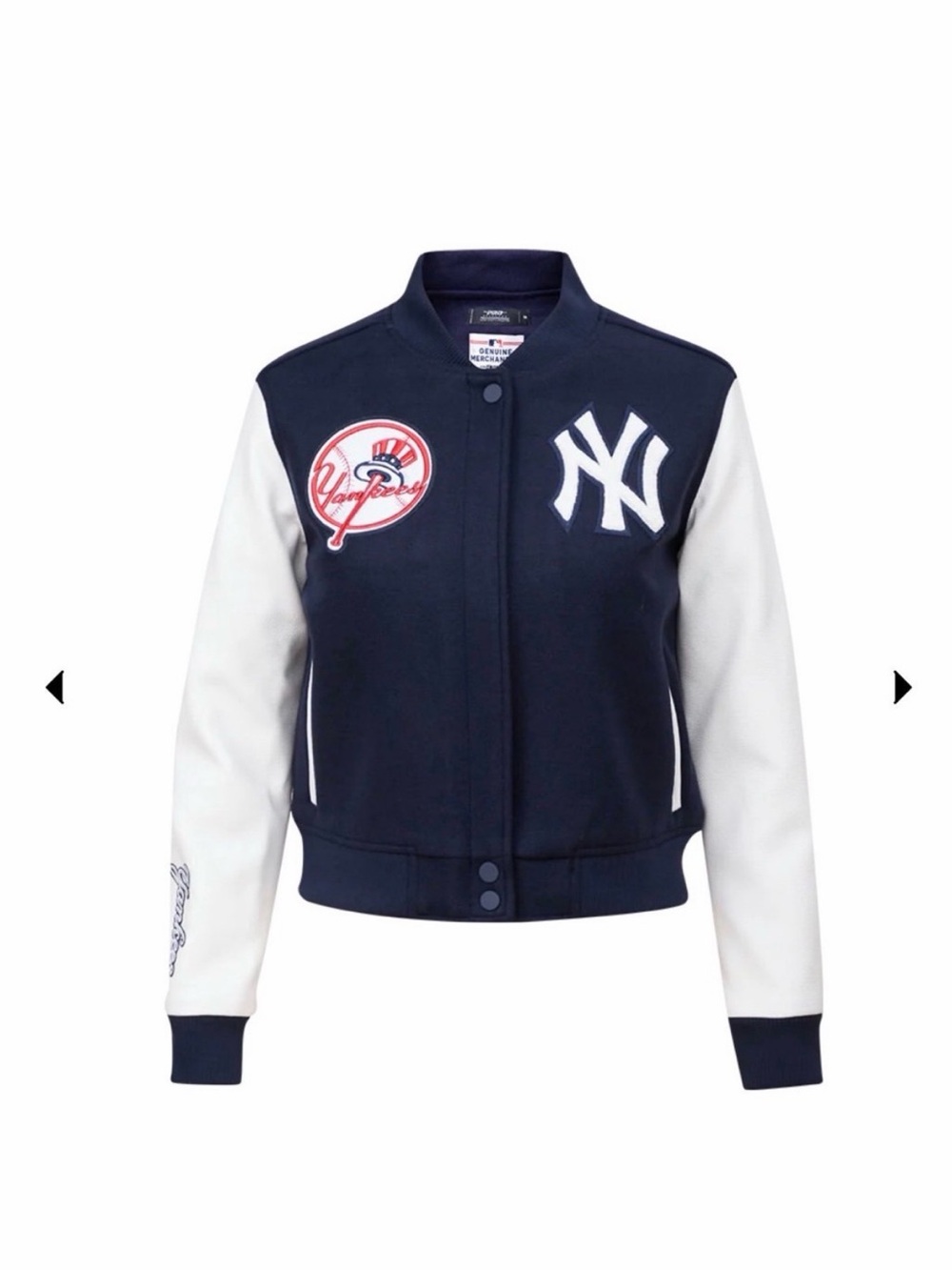 Women's Navy and White New York Varsity Jacket Small